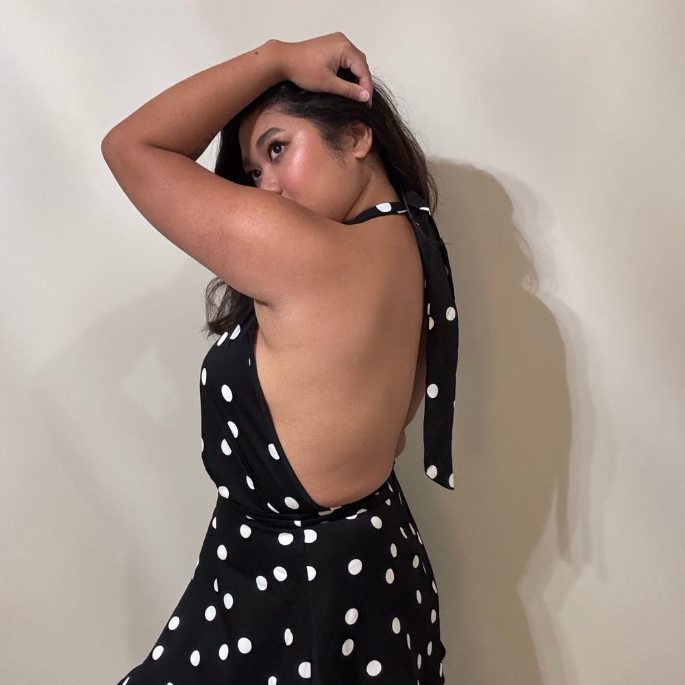 Black and White Polka Dot Halter Dress (XS-S)
